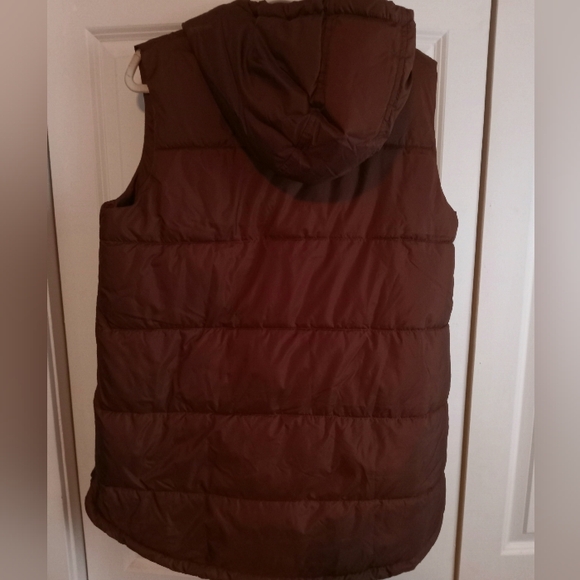 St Johns Bay Brown Hooded Puffer Vest Longer Length Midweight Size Large - Picture 2 of 6